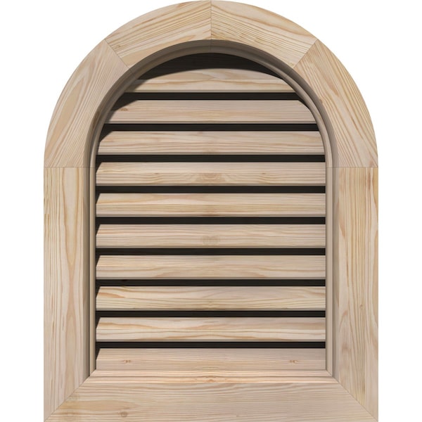 Ekena Millwork Round Top Gable Vent Primed, Functional, Pine Gable Vent w/ Brick Mould Face Frame, 36"W x 30"H GVWRT36X3000SFPPI - main